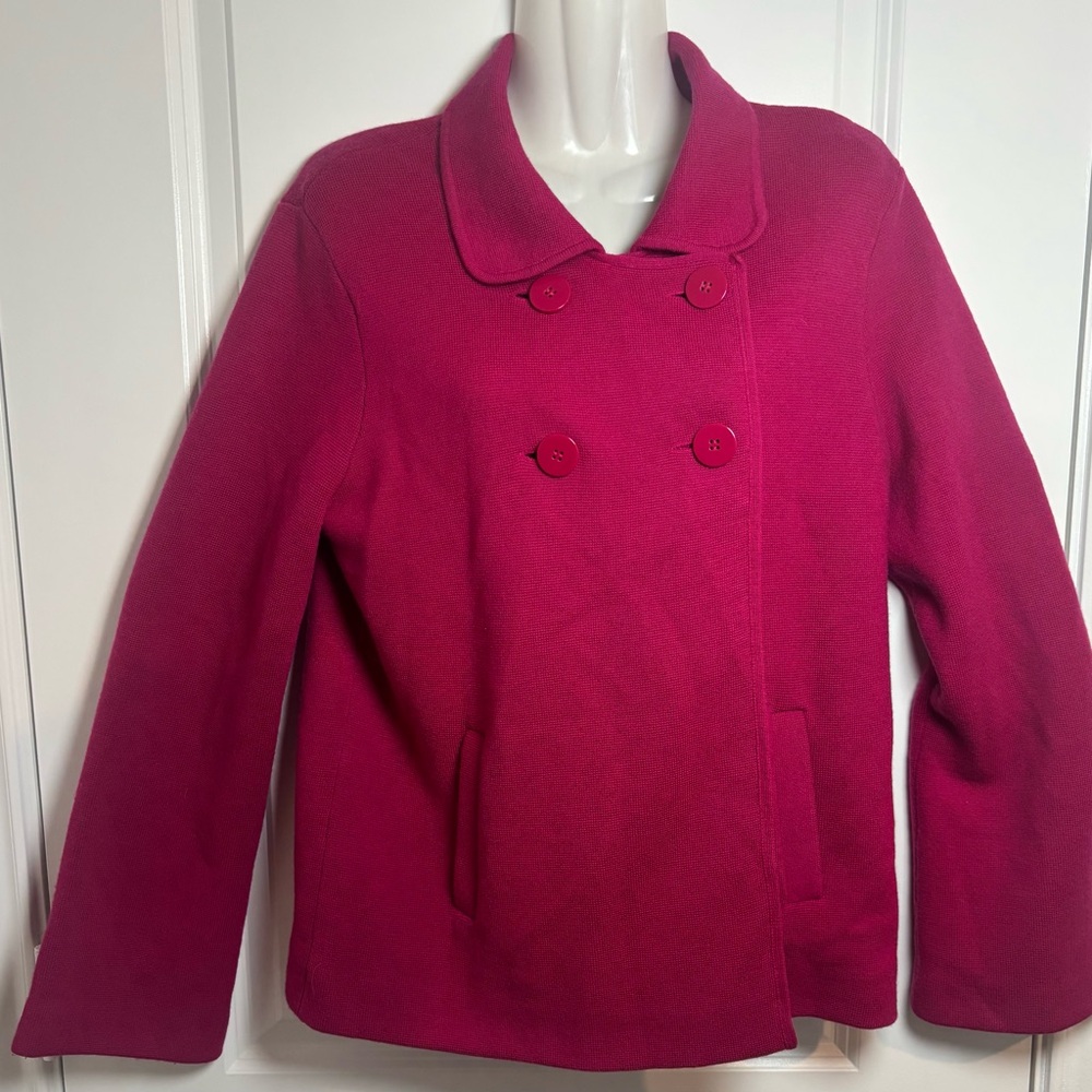 Talbots Double-Breasted Fuchsia Pea Coat